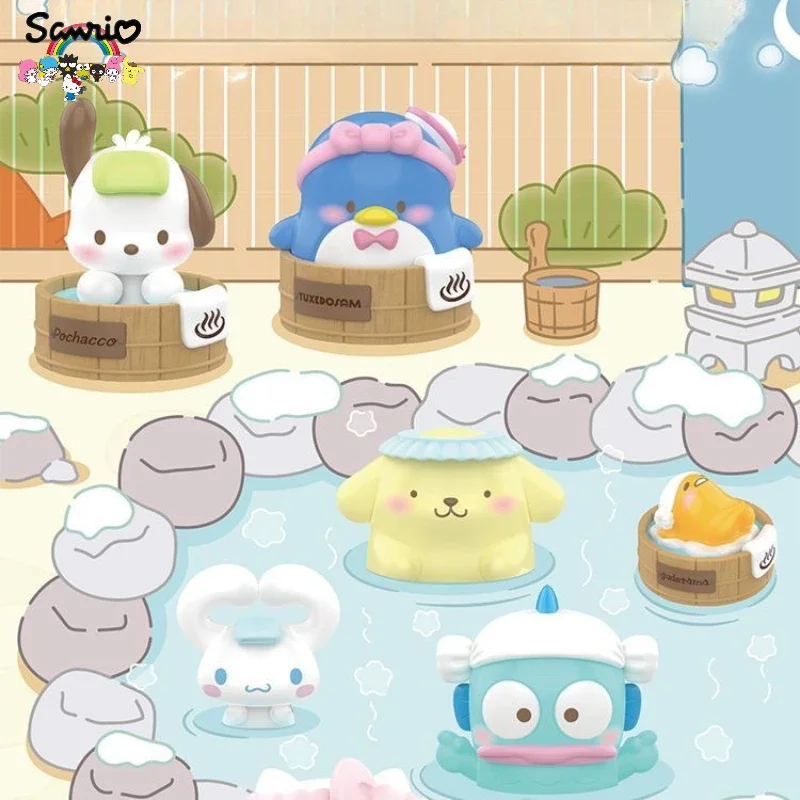 Sanrio Characters Mini Blind Box, Hot Spring Series, Enfeites na moda, Presentes de aniversário, Brinquedos infantis, Hello Kitty Kuromi Cinnamoroll