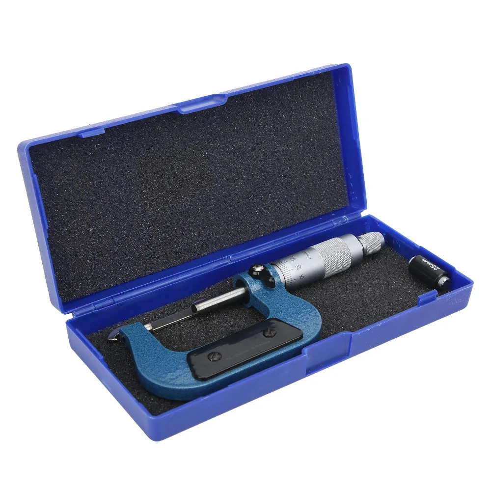 Carbon Steel Construction Outside Micrometer U-Shaped Frame Accuracy 0.0001 Inch Mechanical Caliper Measurement Range 25-50mm