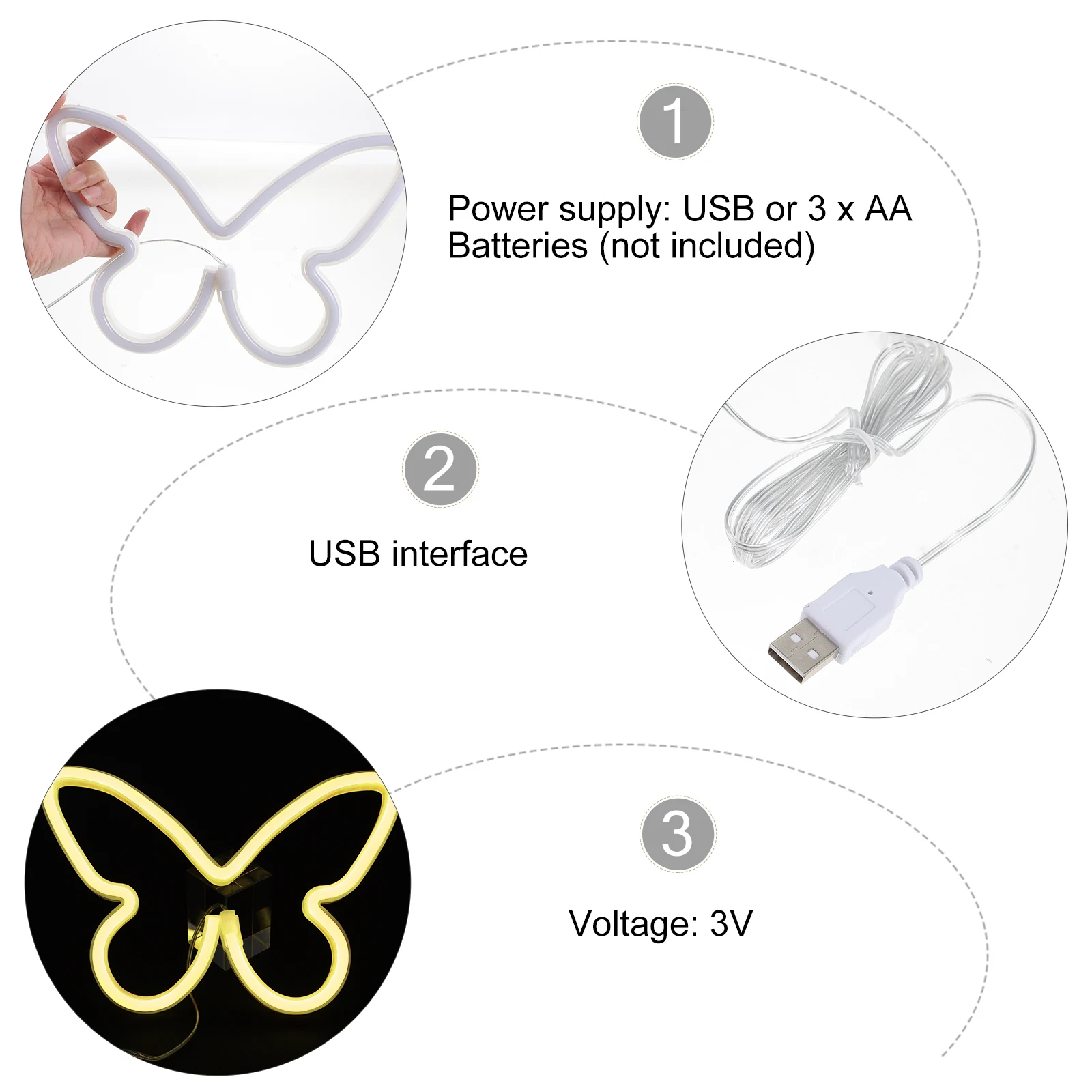 

Светодиодные бабочки, неоновый светильник с питанием от USB/настенный/стольный декор, романтическая лампа для спальни, украшение для вечеринки 3Aa в комплект не входит