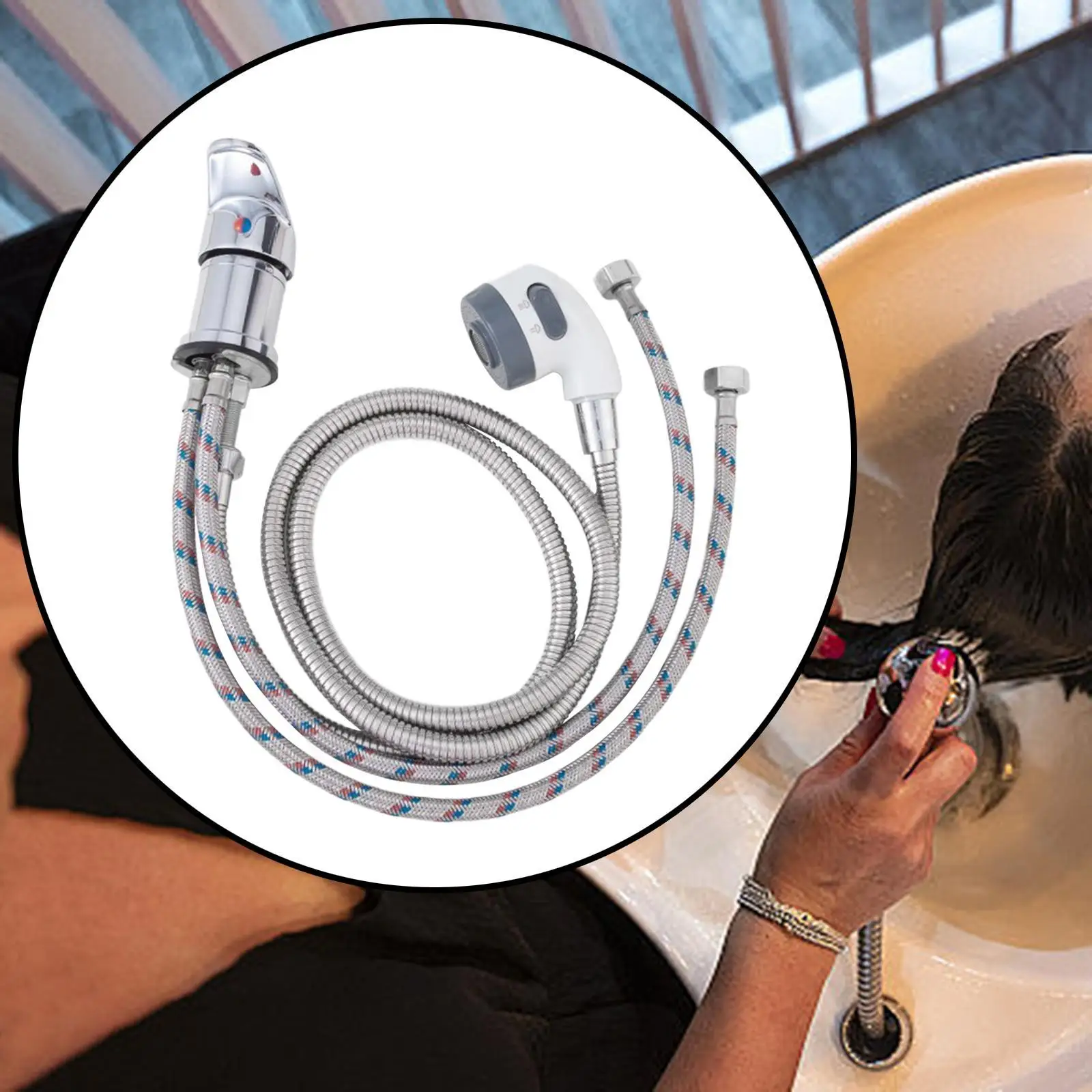 Backwash Unit Faucet Set with Sprayer for Shampoo Bowl Hot Cold Water Mixer Salon Sink Faucet with Long Hose and Sprinkler