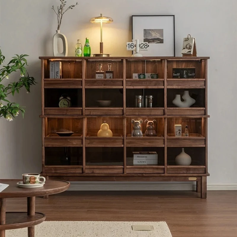 

J Североамериканский черный орех из цельного дерева, богу, рамка, фигурка Вэньвань, чайный сервиз для хранения, стеклянный витрина, сундук