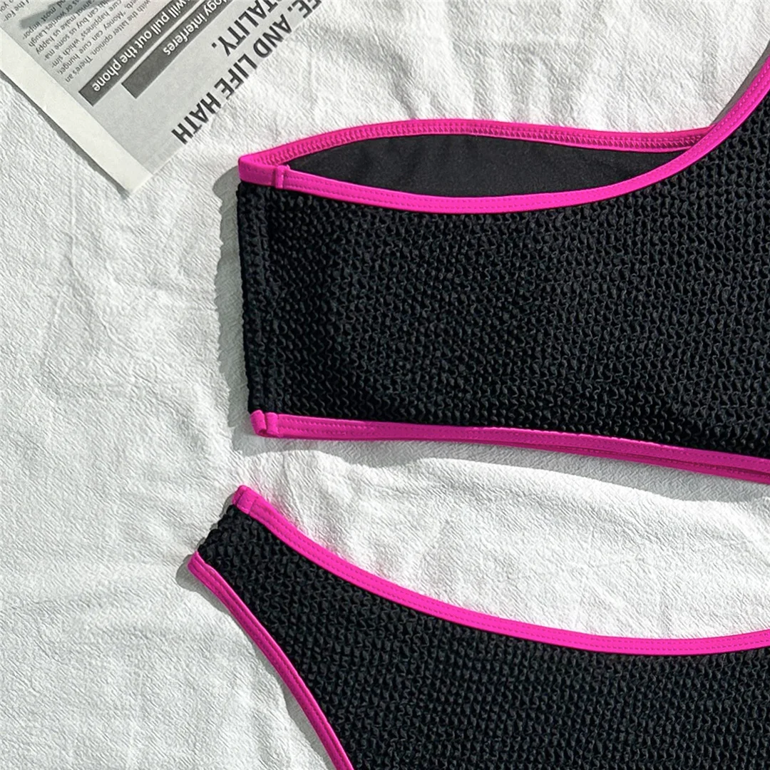 Gefälteter, einseitiger Bikini, Damen-Badeanzug, zweiteiliges Bikini-Set, gepolsterter Badeanzug, Badebekleidung, Schwimmbikini V7217 – Detail 11