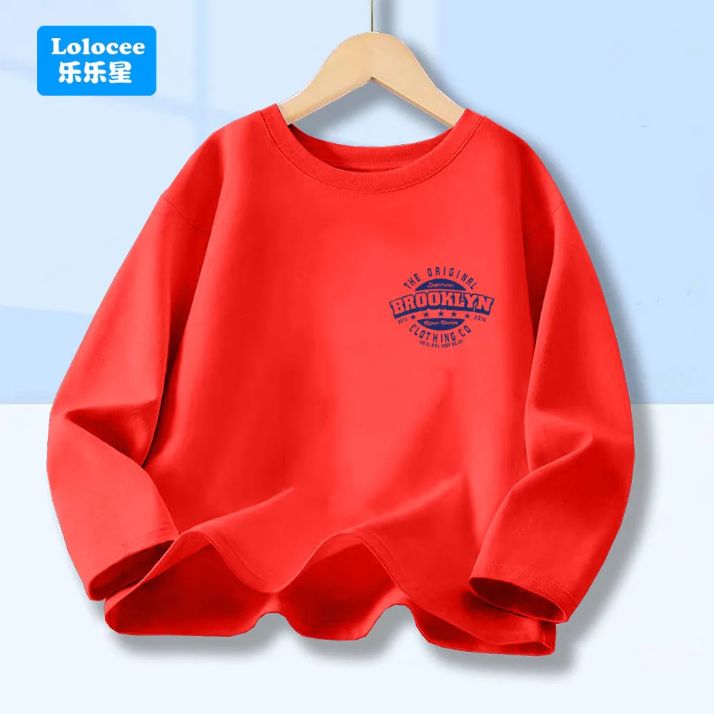 Lolocee Kids' Brooklyn Letter Graphic T-shirt Boys' Casual Long Sleeve Basic Tee Spring Soft Cotton Daily Wear Tops ZMBL1