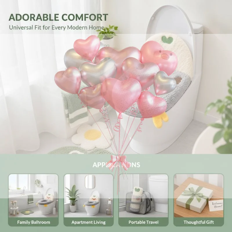 Cold Proof Thick Lamb Fleece Toilet Seat Cover Full Wrap Zipper Cartoon Backrest Soft for Winter Home Bathroom