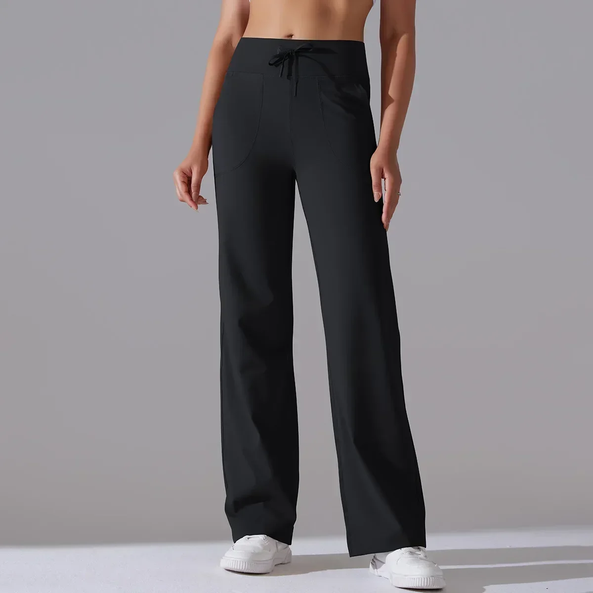 New waist drawstring sports casual wide-leg pants women's double-sided pockets slim and drooping yoga pants