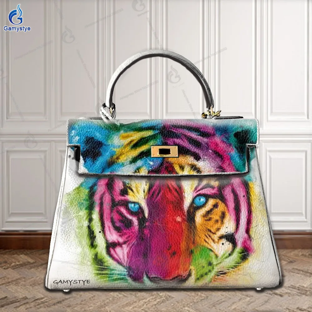 

Women'S Fashion Bags Luxury Designer Brands Messenger Bag Art Tiger Print Top Layer Cowhide Leather Hand Make art Fashion Custom