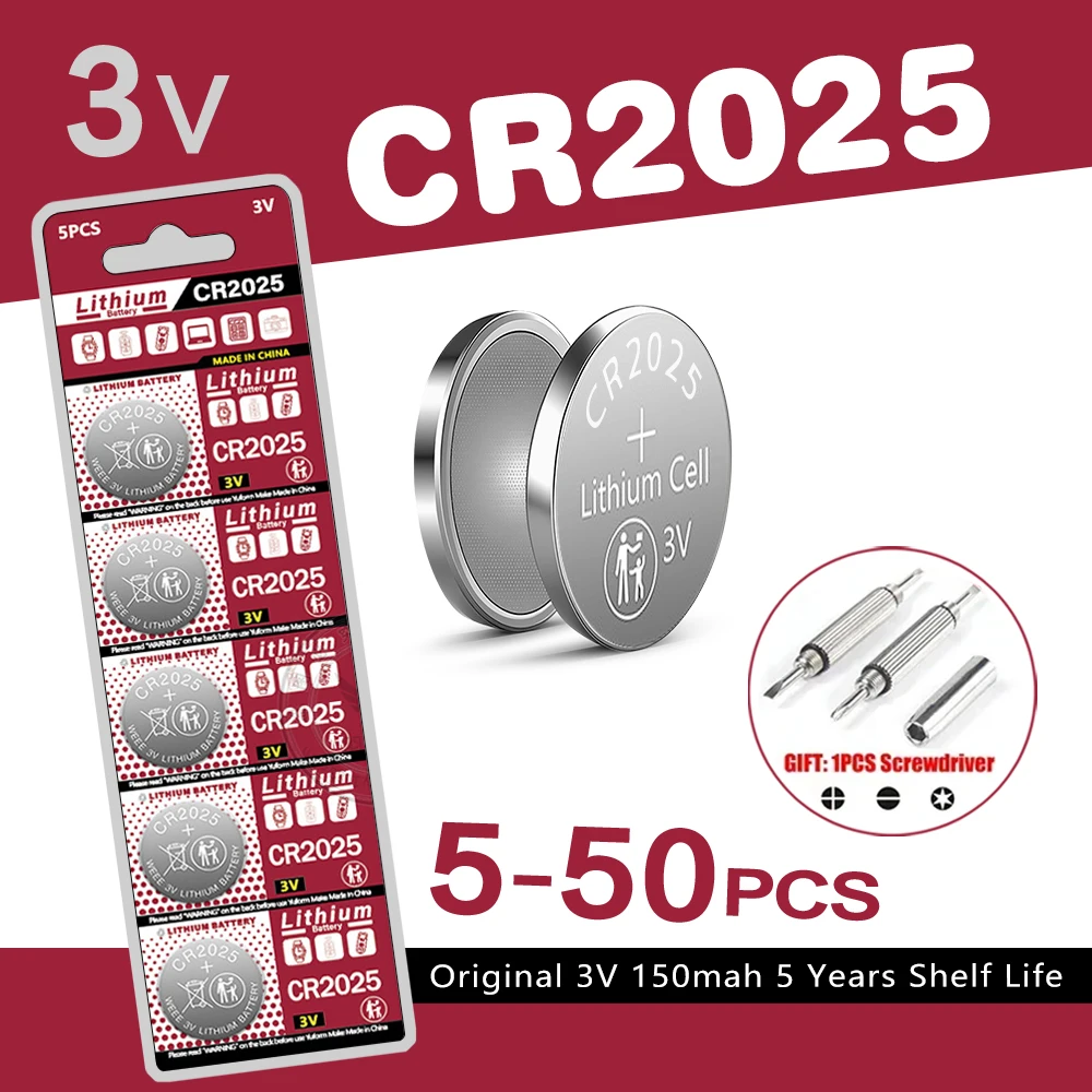 5-50PCS CR2025 Battery CR 2025 3V Lithium Battery DL2025 BR2025 KCR2025 For Car Remote Control Watch Button Coin Cells