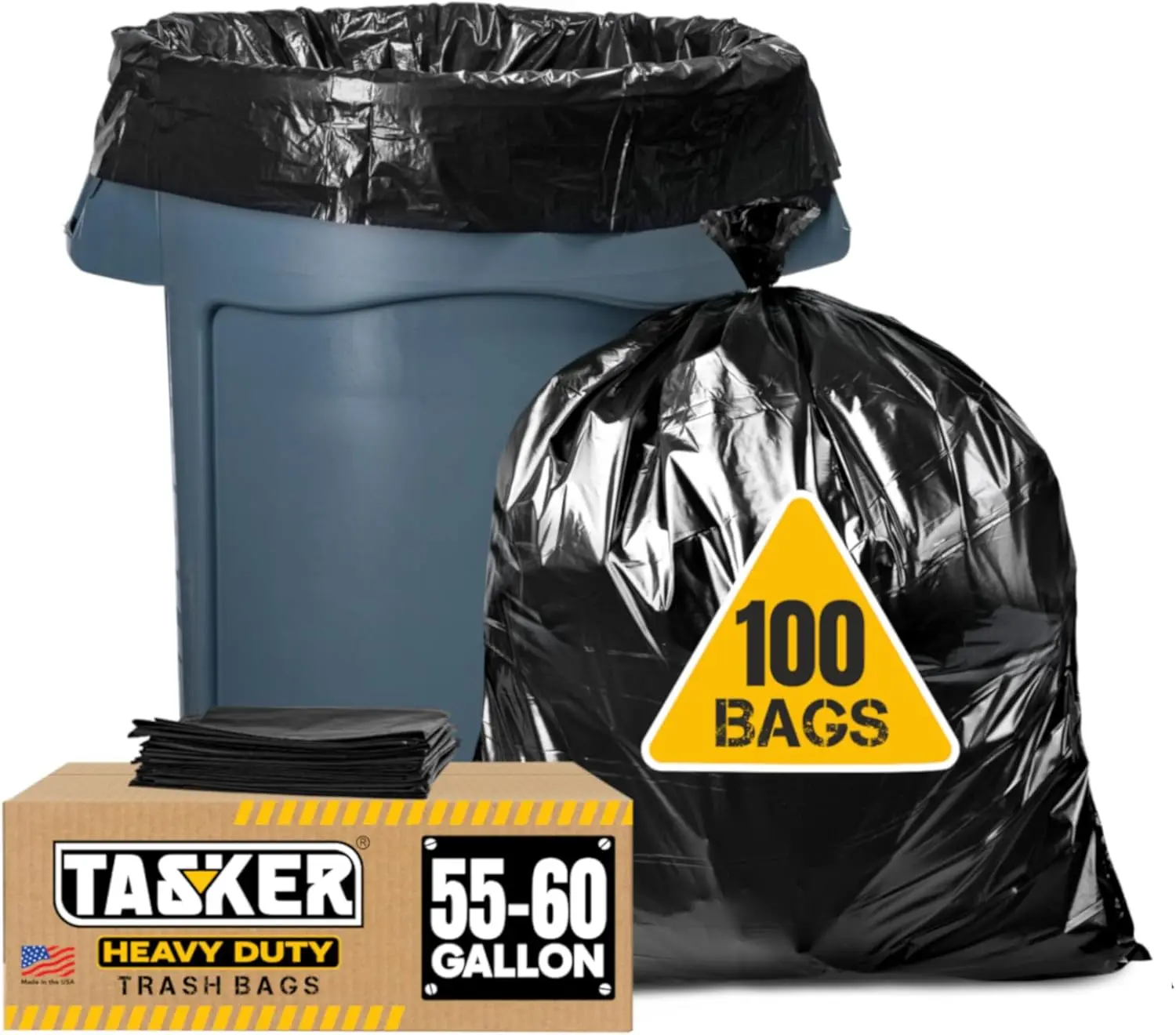 

55-60 Gallon Trash Bags Heavy Duty, (Value Pack 100 Bags w/Ties) Large Black Outdoor Trash Bags, Extra Large Trash Can Li