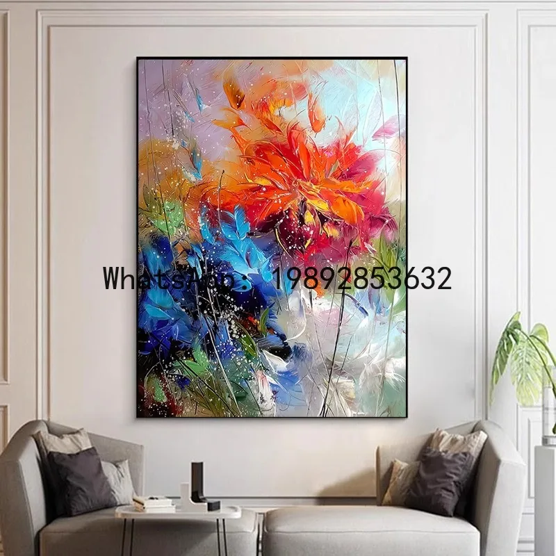 GH Hand-painted Oil Painting of  Blooming and Floral Abstract Artwork, Handmade Decorative Painting for Entryway