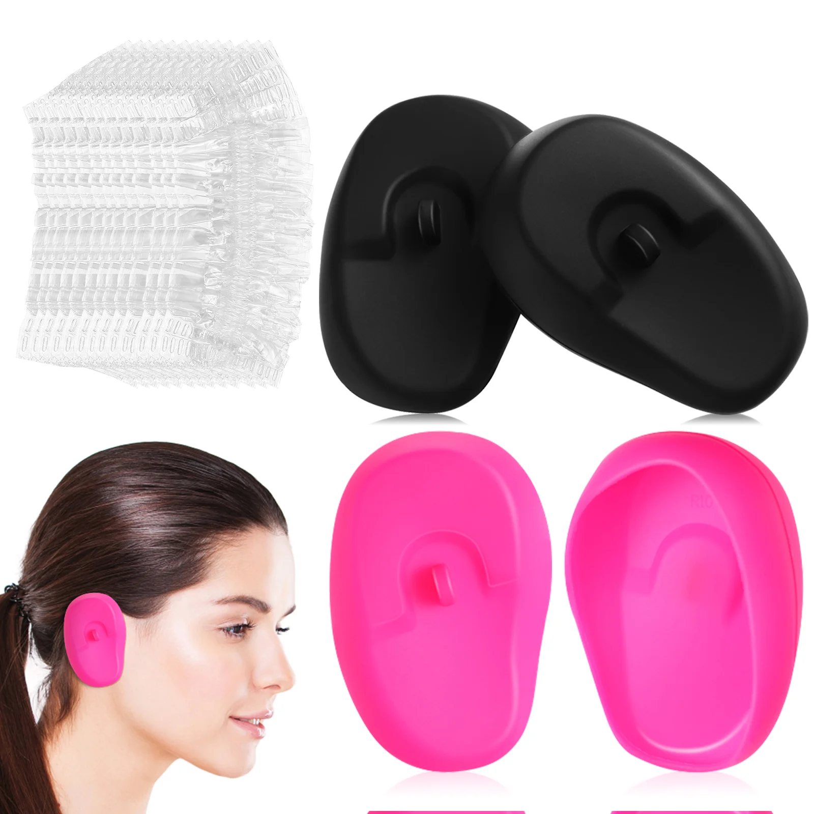 

2 Pairs Blow Dryer Ear Protective Covers Silicone Shower Caps For Barbershop Elderly