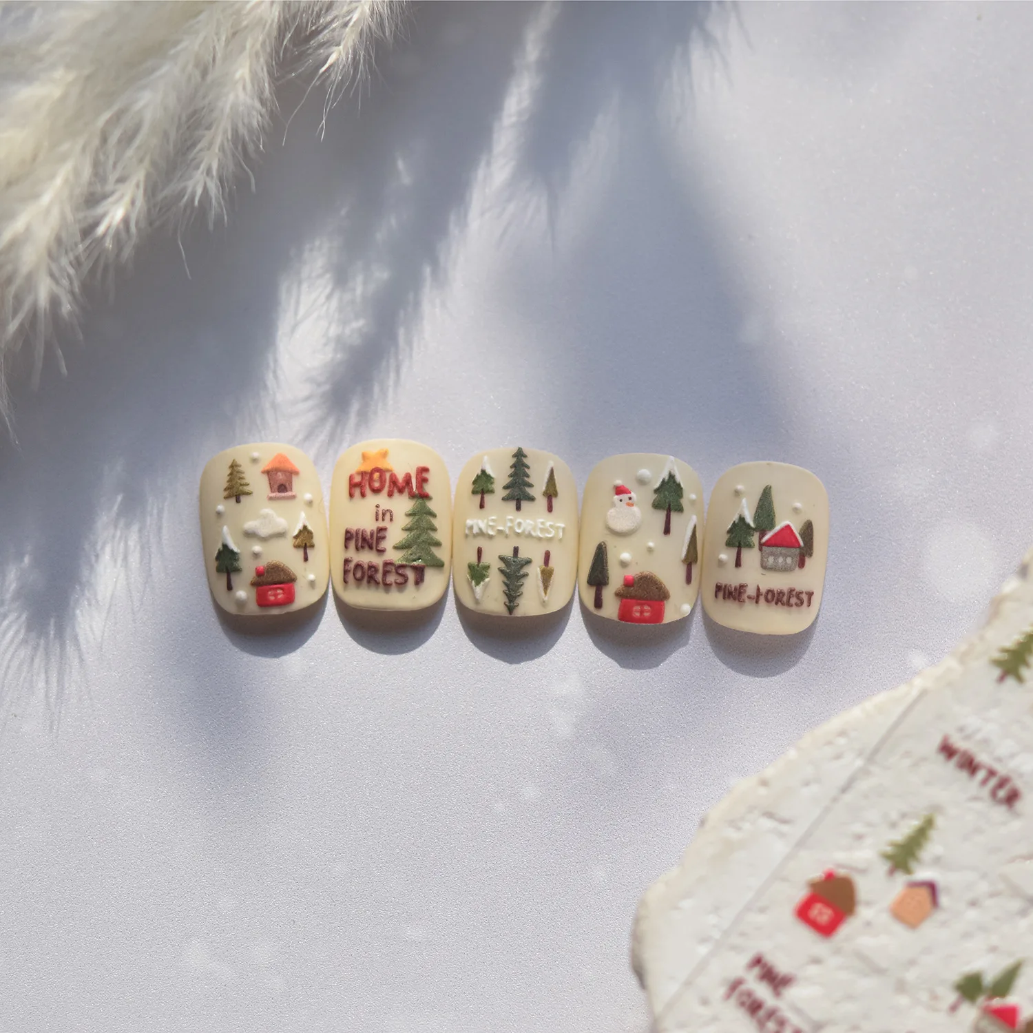 1Pcs Warm Winter Christmas Nail Sticker 5D Snowman Tree House Self Adhesive Nail Art Stickers DIY New Year 2025 Nail Art Parts