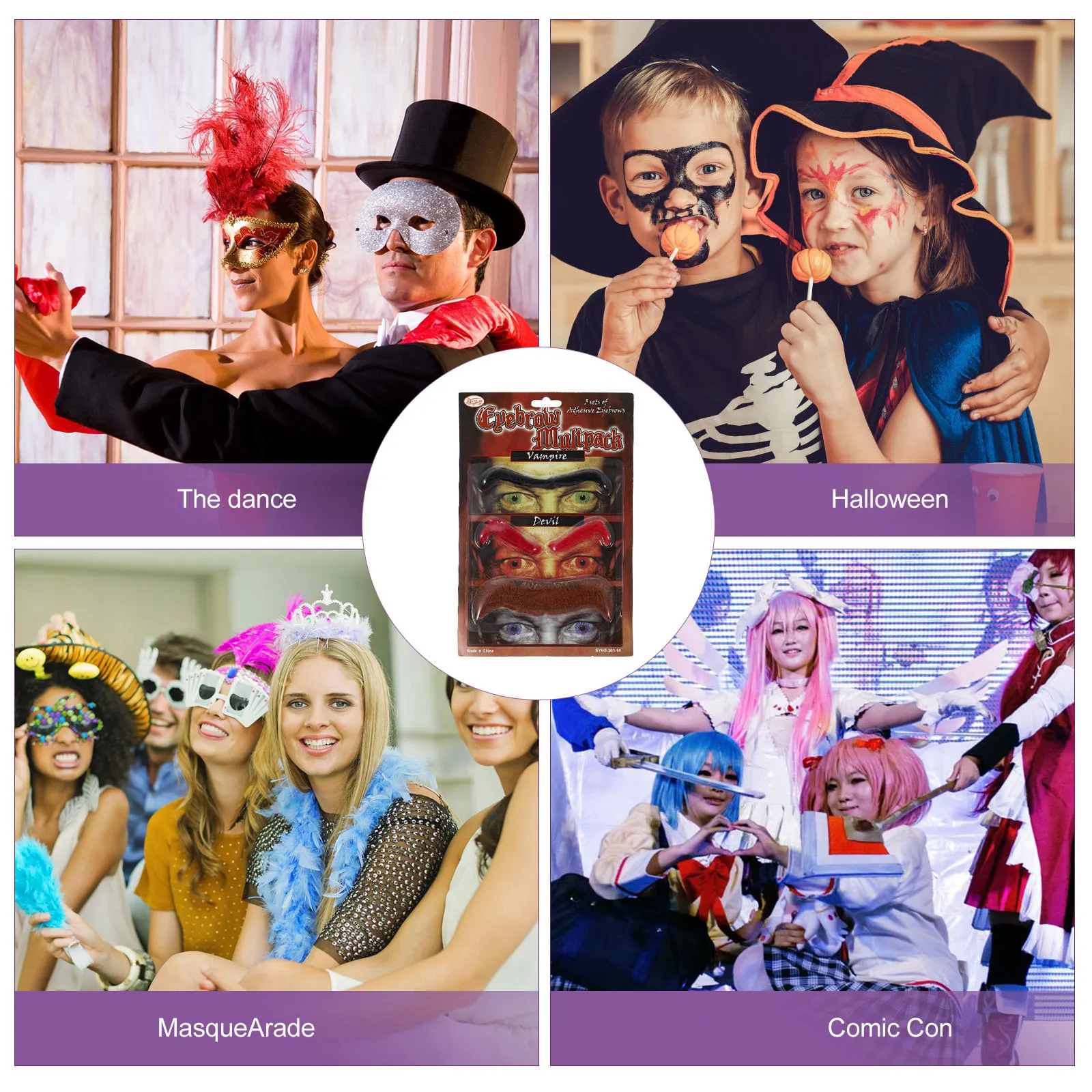 Faux sourcils colorés, fournitures créatives de bal, Costume Durable, mascarade de fête, accessoires de Cosplay d'halloween, peluches auto-adhésives