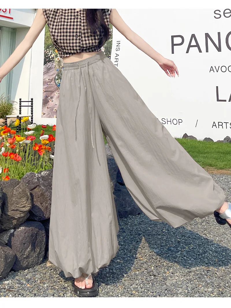 Women's Oversized High Waist Wide Leg Pants Spring Summer Solid Color Casual Cropped Pants Woman Loose Puffy Lantern Trousers
