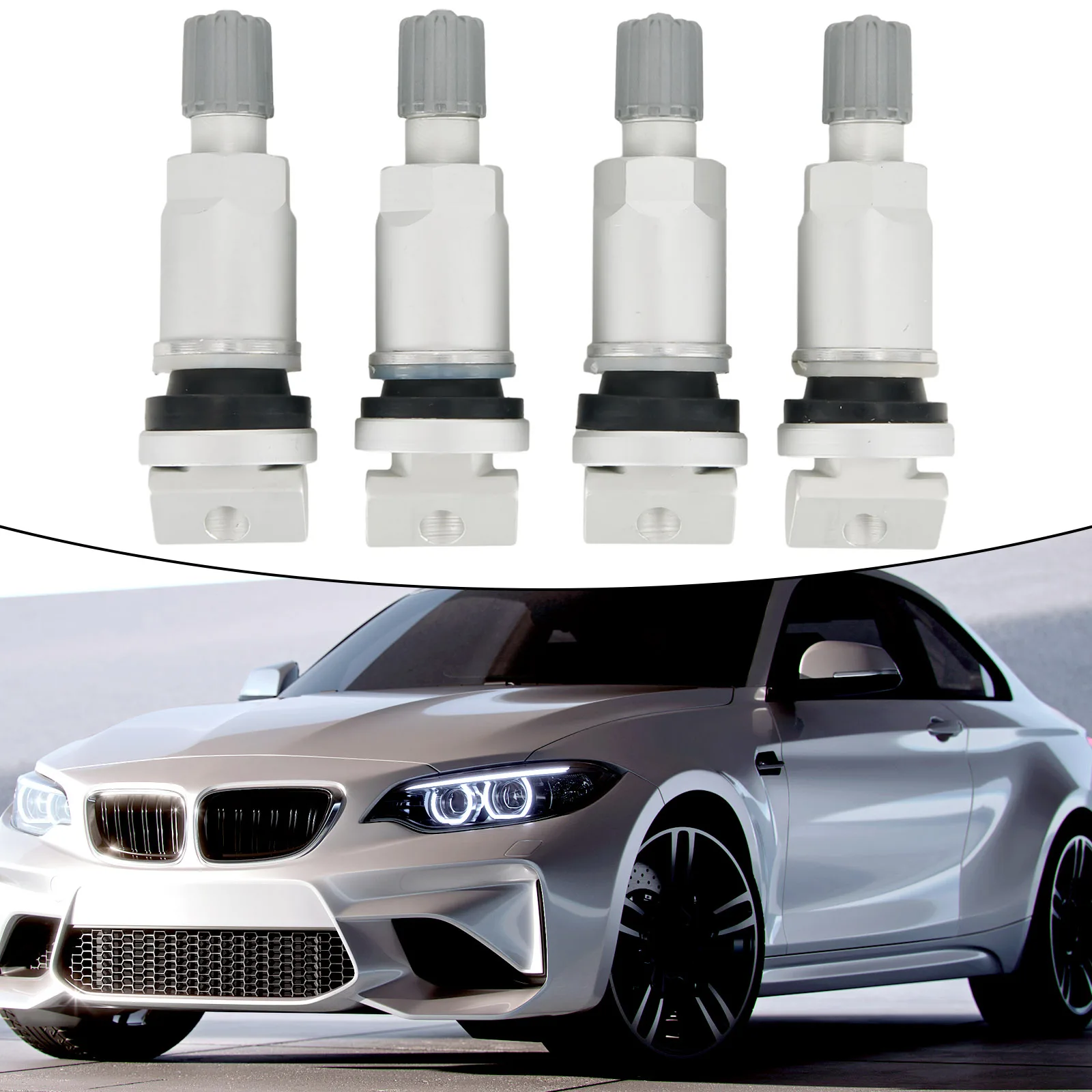 4PCS Tyre Pressure Sensor TPMS Stainless Steel Valve Stem Repair Kit Automobile Accessories For BMW 1 2 3 Series X1 X2 X3 Silver