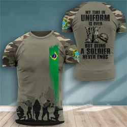 T-Shirts Brazil Flag Camouflage Men TShirt Veteran 3D Print Summer Tees Crew Neck Casual Tshirt Oversize Men Women Tops Clothes