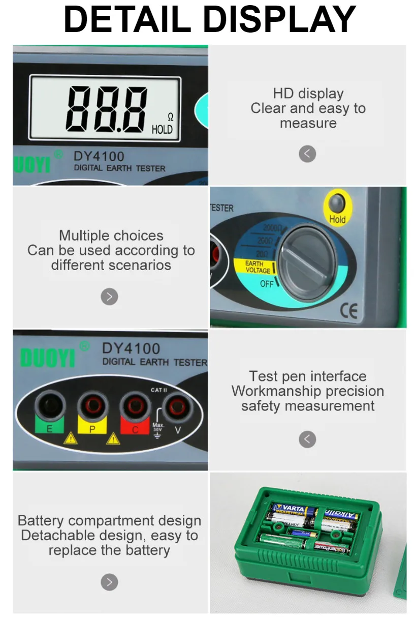 Resistance Tester DY4100 Digital Earth Tester Ground Resistance Instrument Megohmmeter 0-2000 Ohm Higher Accuracy Meter