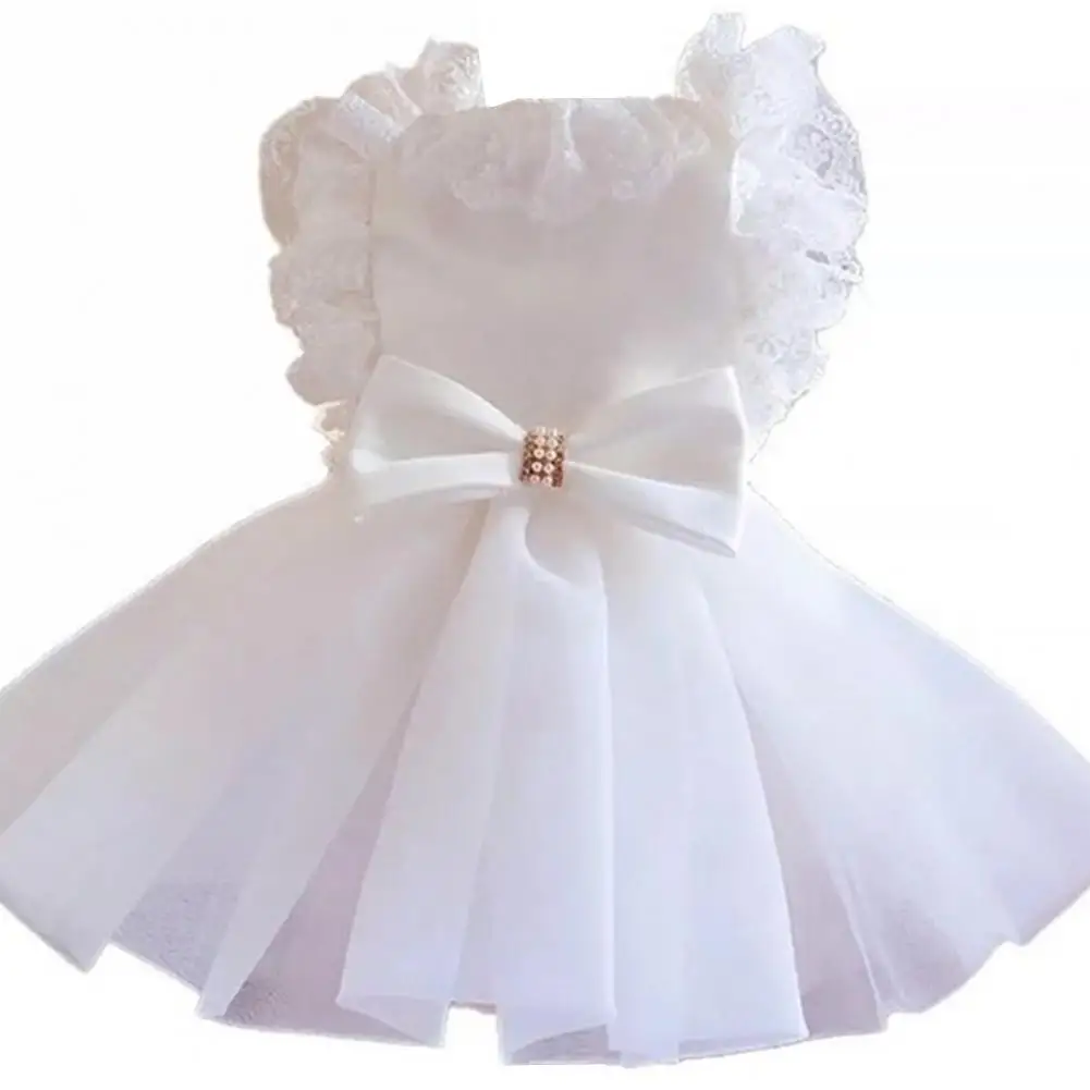 Pet Dress Romantic Convenient Hanging Organza White Fluffy Hem Bow Cat Clothes For Wedding Dog Accessories Gatos Toys Mascotas