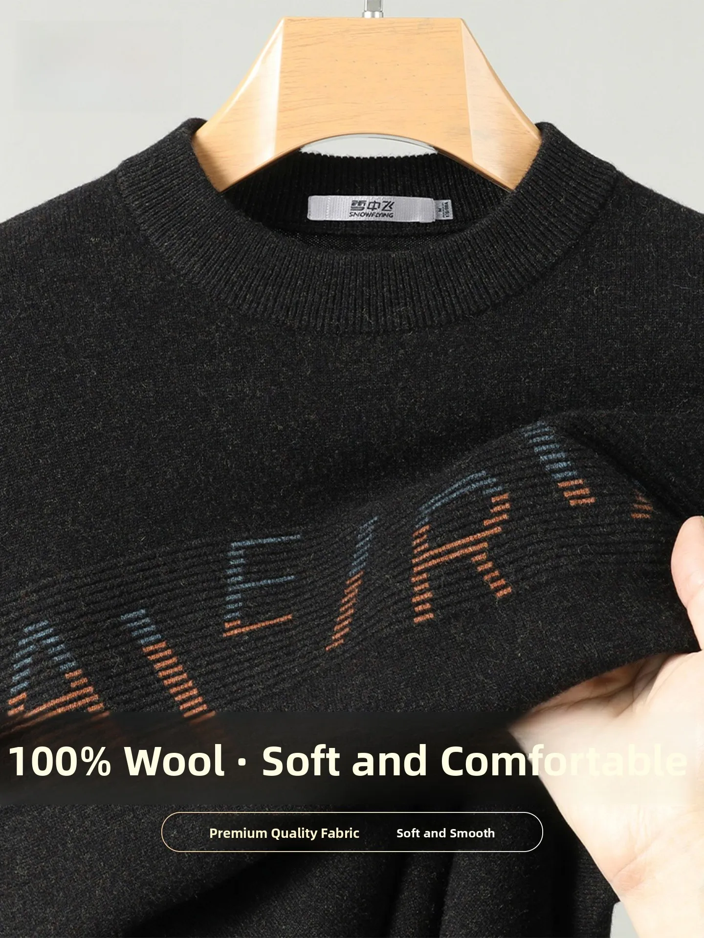 Snow Flng Casual Woolen Sweater Men's round Ne Knitted Sweater Letter Embroidery Soft Warm Autumn Winter Faion Basic Sle