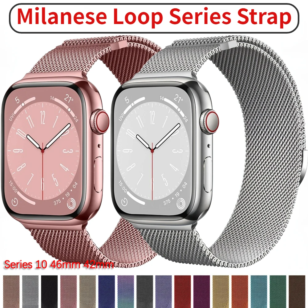 Correa Milanese Loop para Apple Watch Band 44mm 40mm 45mm 46mm 42mm 38 41mm Ultra49mm pulsera de Metal iWatch Series 10 9 8 7 6 5 SE