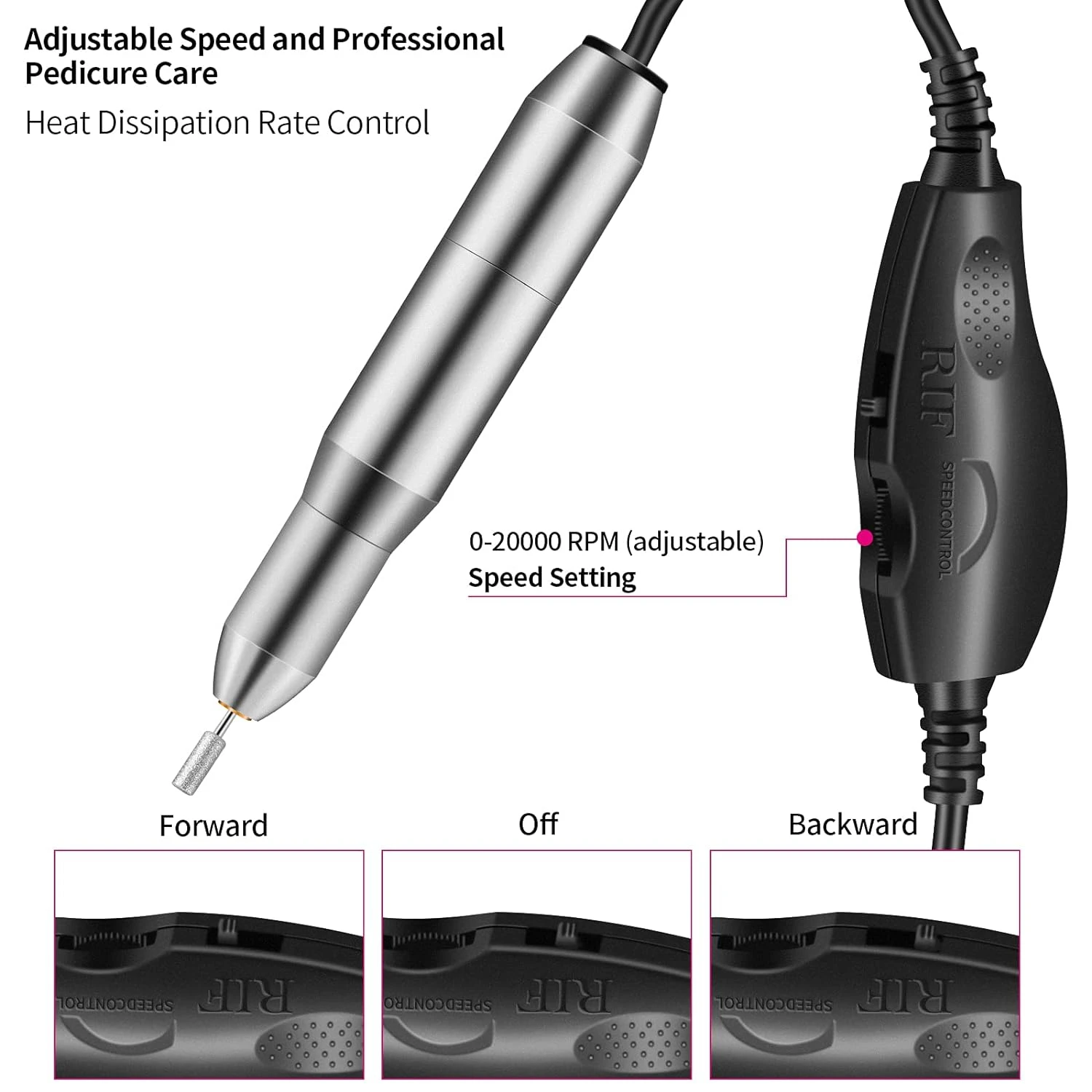 Portable Professional Nail Drill Set for Manicures & Pedicures – USB Rechargeable with 6 Sanding Bands & 6 Heads for Acrylic N