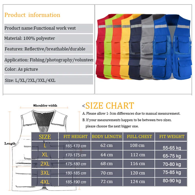 Men\'s Vest Tool Coat Fashion Summer Photographer Waistcoat Mesh Work Sleeveless Jacket Tool Multi Pockets Vest Male