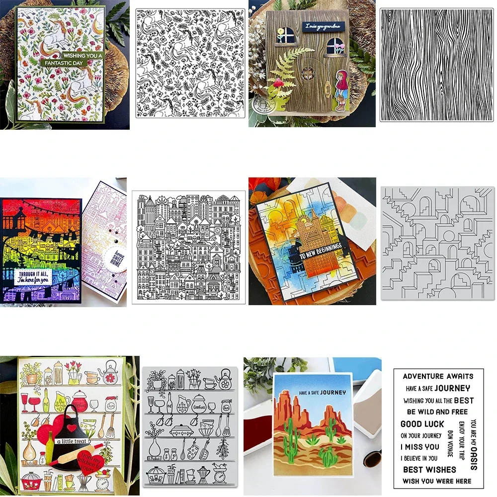 Holzmaserung/Einhorn/geometrische Stadt kräftige Drucke klare Stempel Winterwald Küchenstempelset für DIY Scrapbooking Kartenherstellung Handwerk