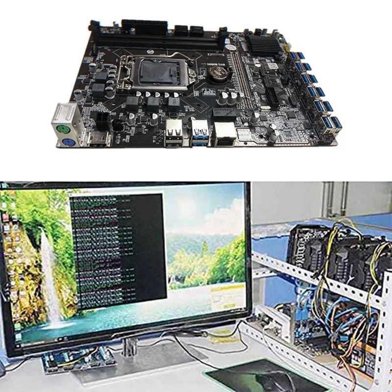 B250C Miner Motherboard+Dual Switch Cable With Light+4PIN To SATA Cable+SATA Cable 12 PCIE To USB3.0 Graphics Card Slot