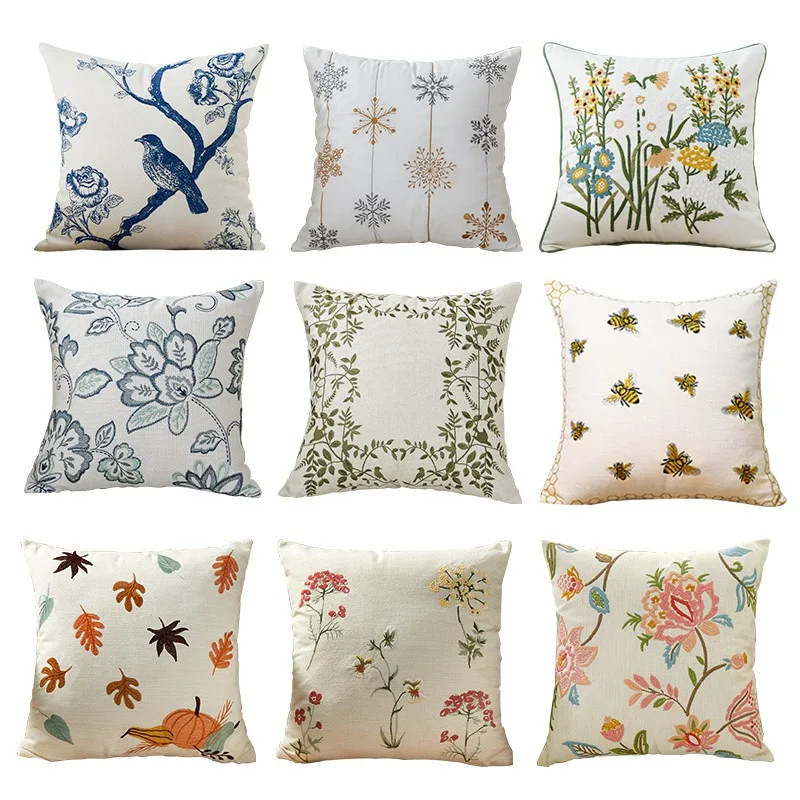 Rural Style Sofa Embroidered Pillow Cover Household Living Room Can Be Disassembled and Washed Without Pillow Cushion Cover