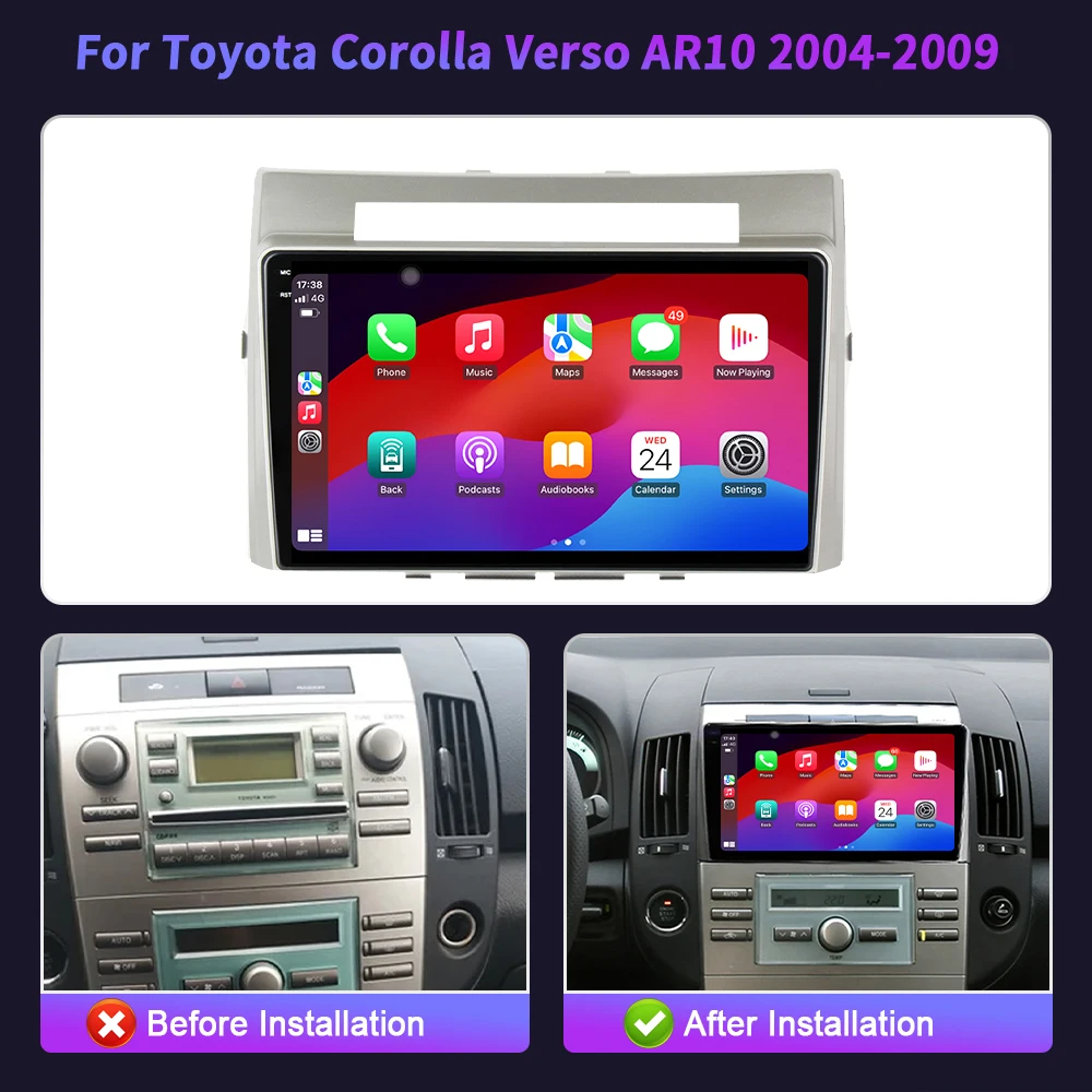 9 inch Car Radio For Toyota Corolla Verso AR10 2004-2009 BT Carplay Android 16 Multimedia Navigation Head Unit 2K QLED Screen