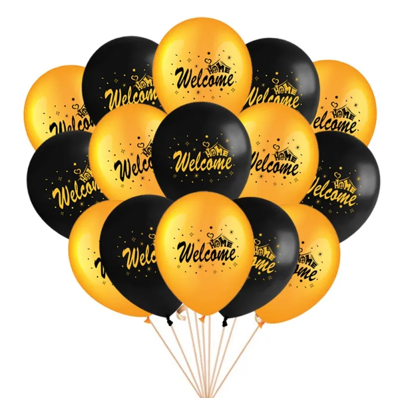 10Psc/Set 12Inch Welcome Home Latex Balloons Black Gold Balloons For Welcome Home Party Graduation Relocation FamIly Decorations