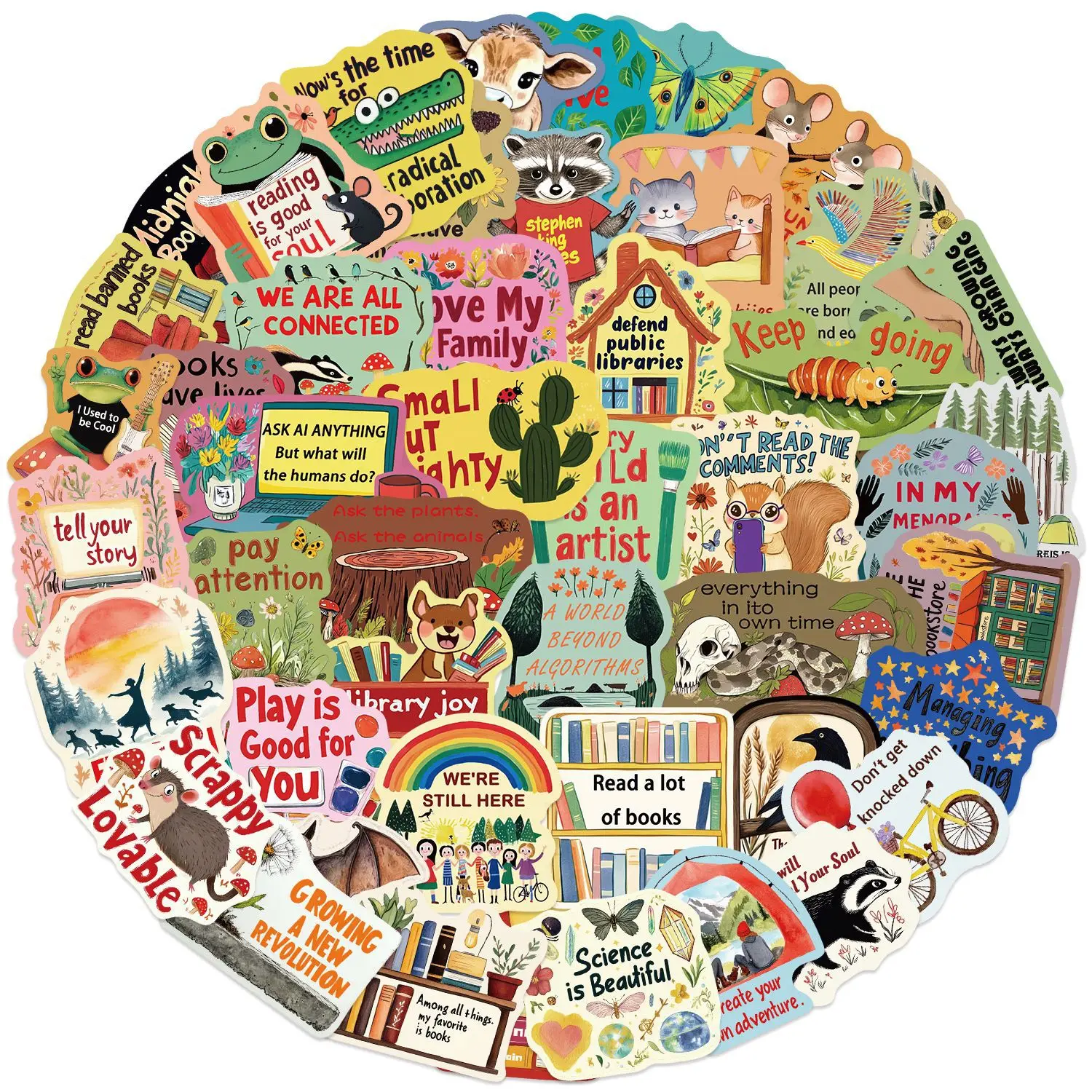 50 STKS Cartoon Europa Amerika Stijl Stickers Inspirerende Korte Zinnen Graffiti Decoratie Notebook Koffer Gitaar Decals