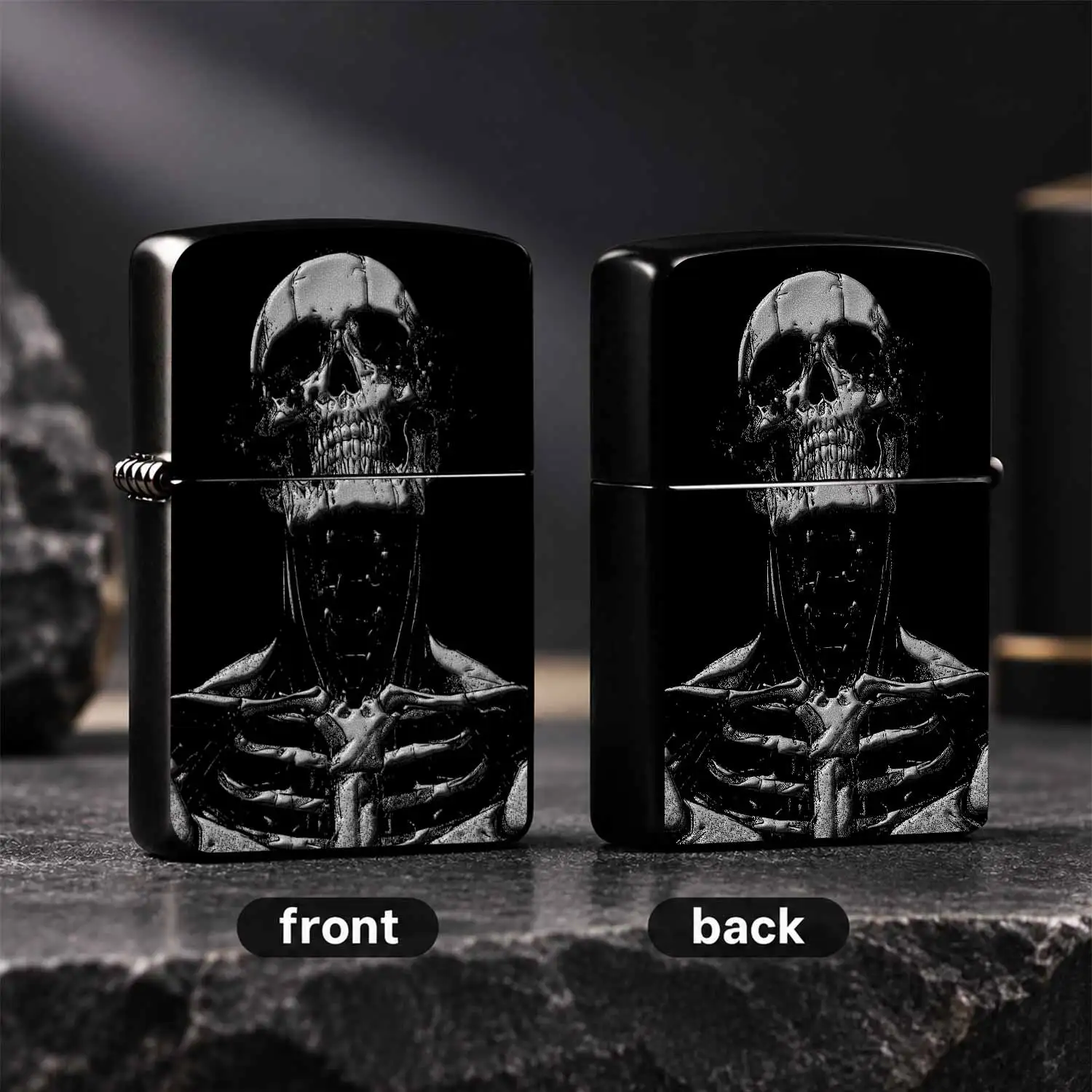 Vintage Dark Skeleton Windproof, Retro Grainy Skull Head Cool Full , Unique Niche Collectible Desktop Ornament, Practical Stylish Gift For Boyfriend Family Friends Outdoor Daily Ignition Use A Fun And Humorous Lighter