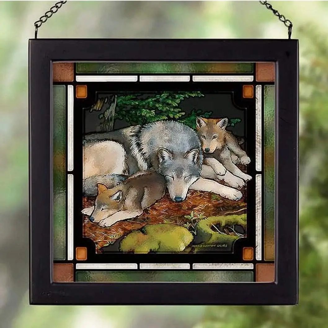 5386497021 Stained Glass Art, 9-inch Height (Quiet Time Wolves)