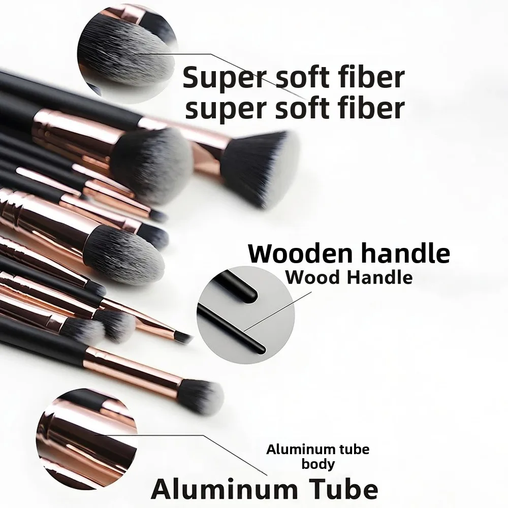 16Pcs Professional Makeup Brush Set Wooden Handle Synthetic Fiber Full Kit for Foundation Blush Eyeshadow Complete Cosmetic Tool