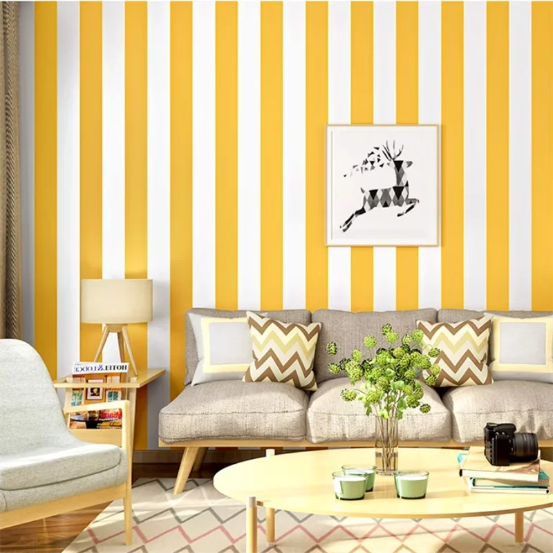 

Vertical stripe self-adhesive wallpapers warm yellow waterproof and moisture-proof household thickened bedroom living room обои