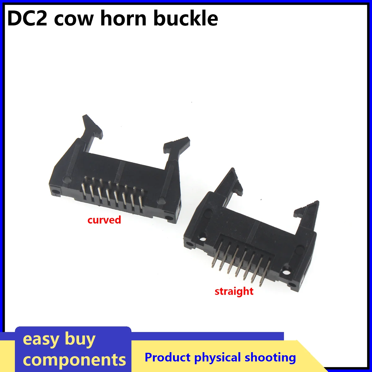 

5pcs DC2 2.54mm Pitch Straight curved Angle Hook Horn Socket Connector 10/14/16/20/26/30/40P For Flat Ribbon Cable IDC Socket