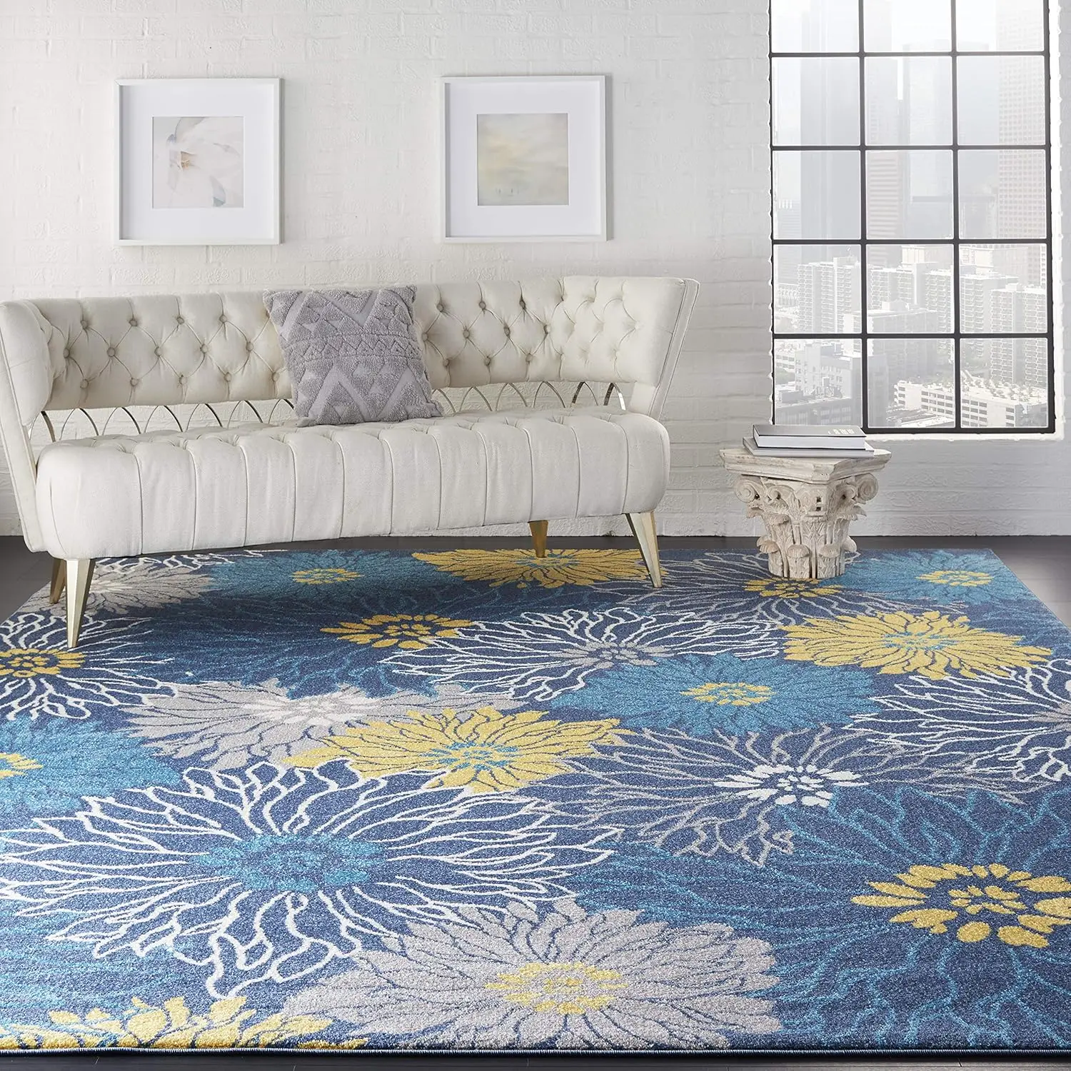 

Passion Blue 9' X 12' Area Rug, Floral, Farmhouse, Easy Cleaning, Non Shedding, Bed Room, Living Room, Dining Room, Kitchen
