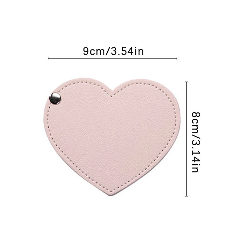 Mini espejo de maquillaje con forma de corazón, espejo cosmético portátil de PU, espejo compacto de bolsillo plegable, accesorios de viaje