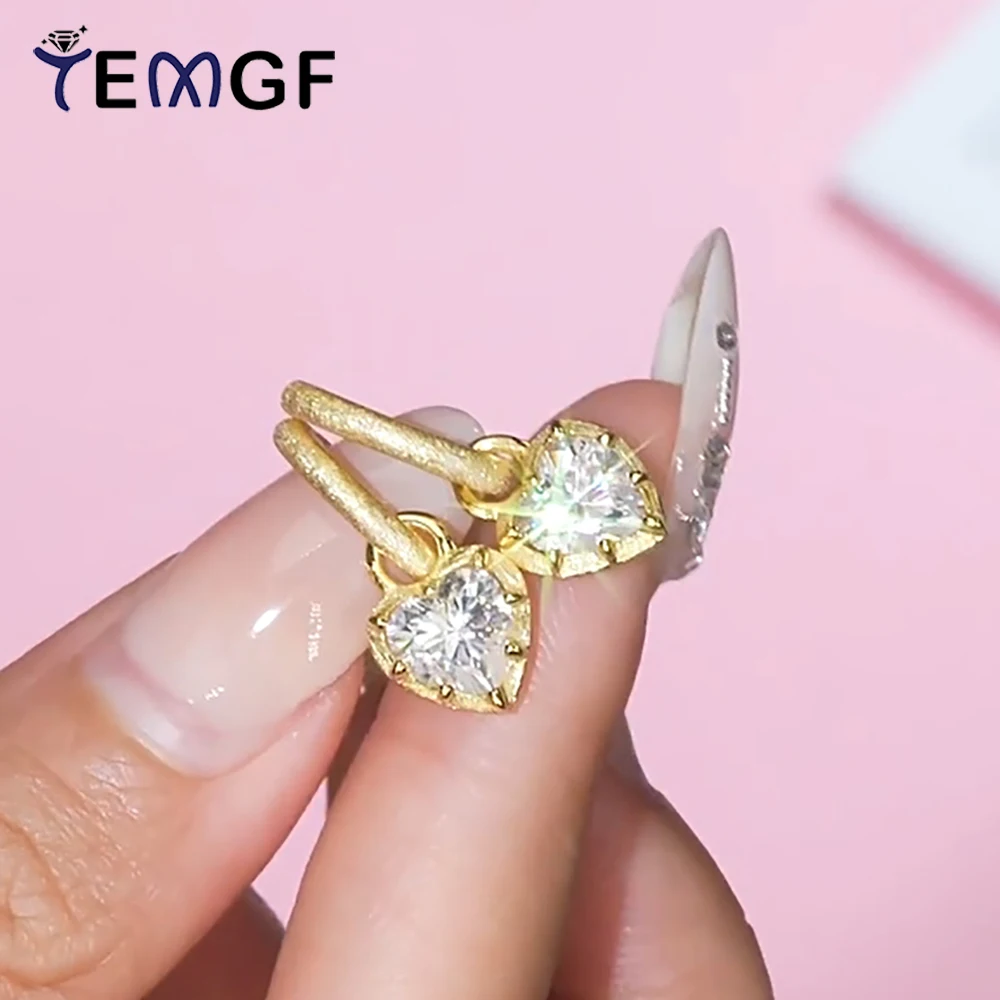 

TEMGF 6.5mm Heart Cut Moissanite Drop Studs Certified S925 Sterling Silver Hoop Earrings for Women Romantic Fine Jewelry Gift