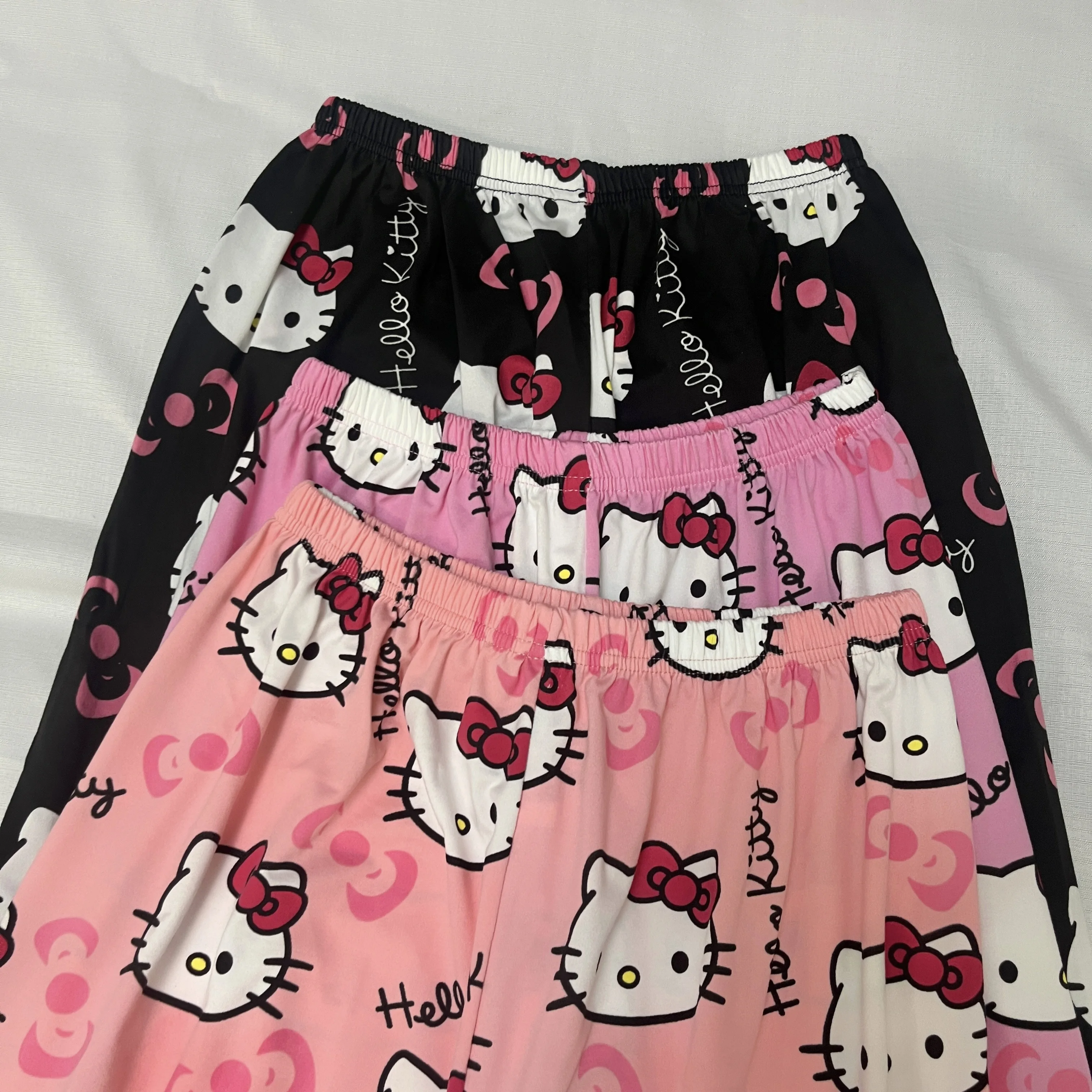 Sanrio Hello Kitty Pajamas Pants Black Pink Air Conditioner Women Thin Woolen White Cute Casual Home Pant Summer Gril Trousers