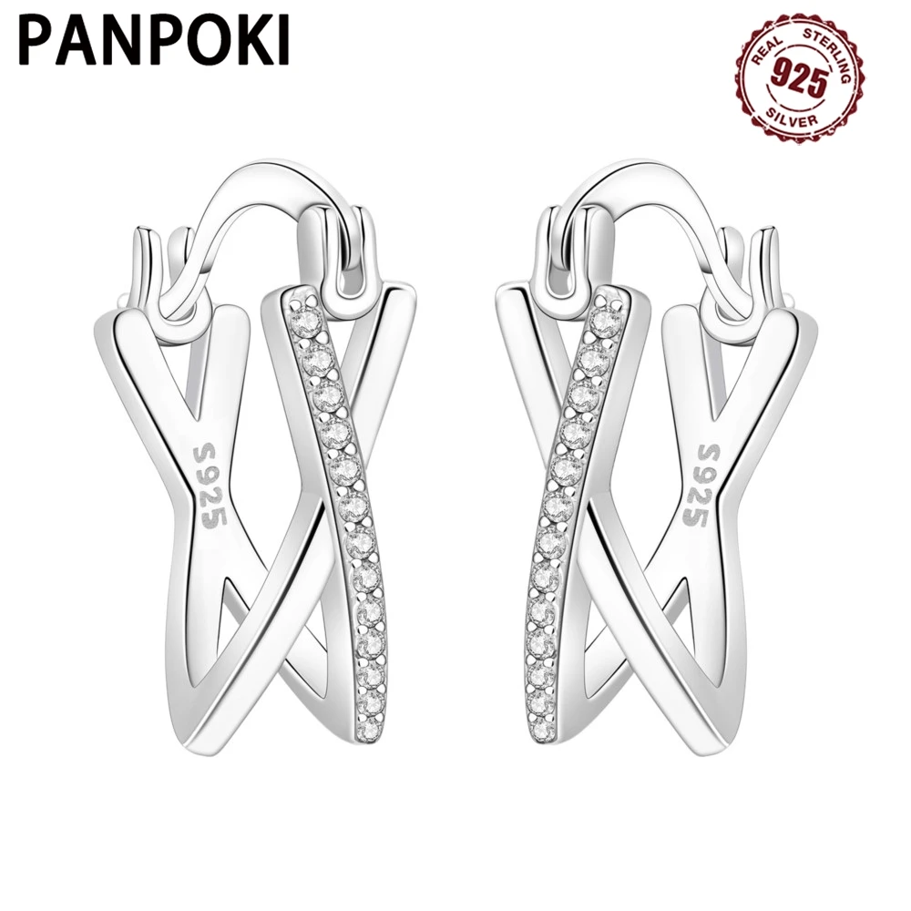 

PANPOKI S925 стерлингового серебра минимально в шахматном порядке серьги универсальные серьги-кольца для женщин ювелирные изделия оригинальные подарки для вечеринок
