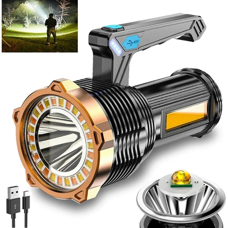 

LED Flashlight USB Rechargeable, Super Brightest Flashlight with Sidelight and Hooks, 8 Modes Lighting, 19X LED, High Powered