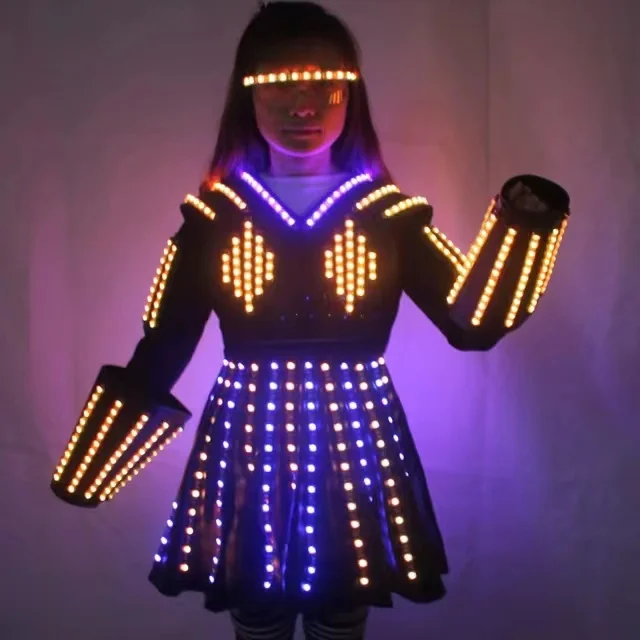 

RGB Color LED Growing Robot Suit Costume Men LED Luminous Clothing Dance Wear For Night Clubs Party KTV Supplies