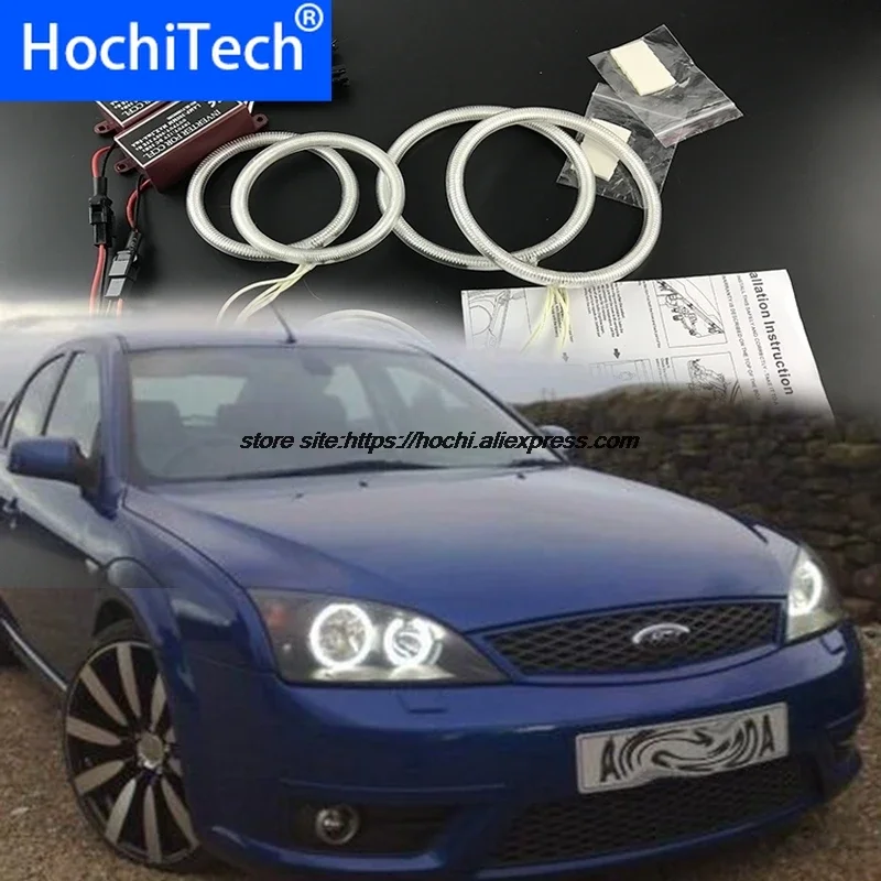 Para FORD Mondeo MK3 2001 2003 2004 2005 2006 2007 HochiTech Ccfl Angel Eyes Kit blanco 6000k Ccfl Halo anillos faro