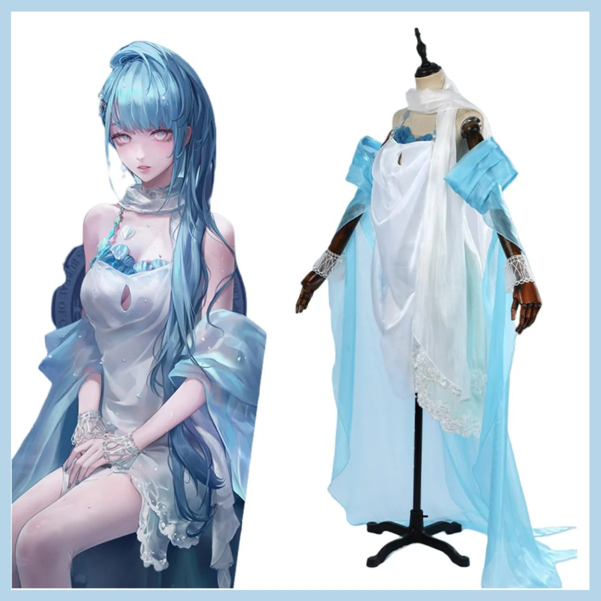 Anime Game Path To Nowhere Lore.ley Cosplay Costume L.L Wig White Dress Blue Shawl Uniform Woman Sexy Carnival Christmas Suit