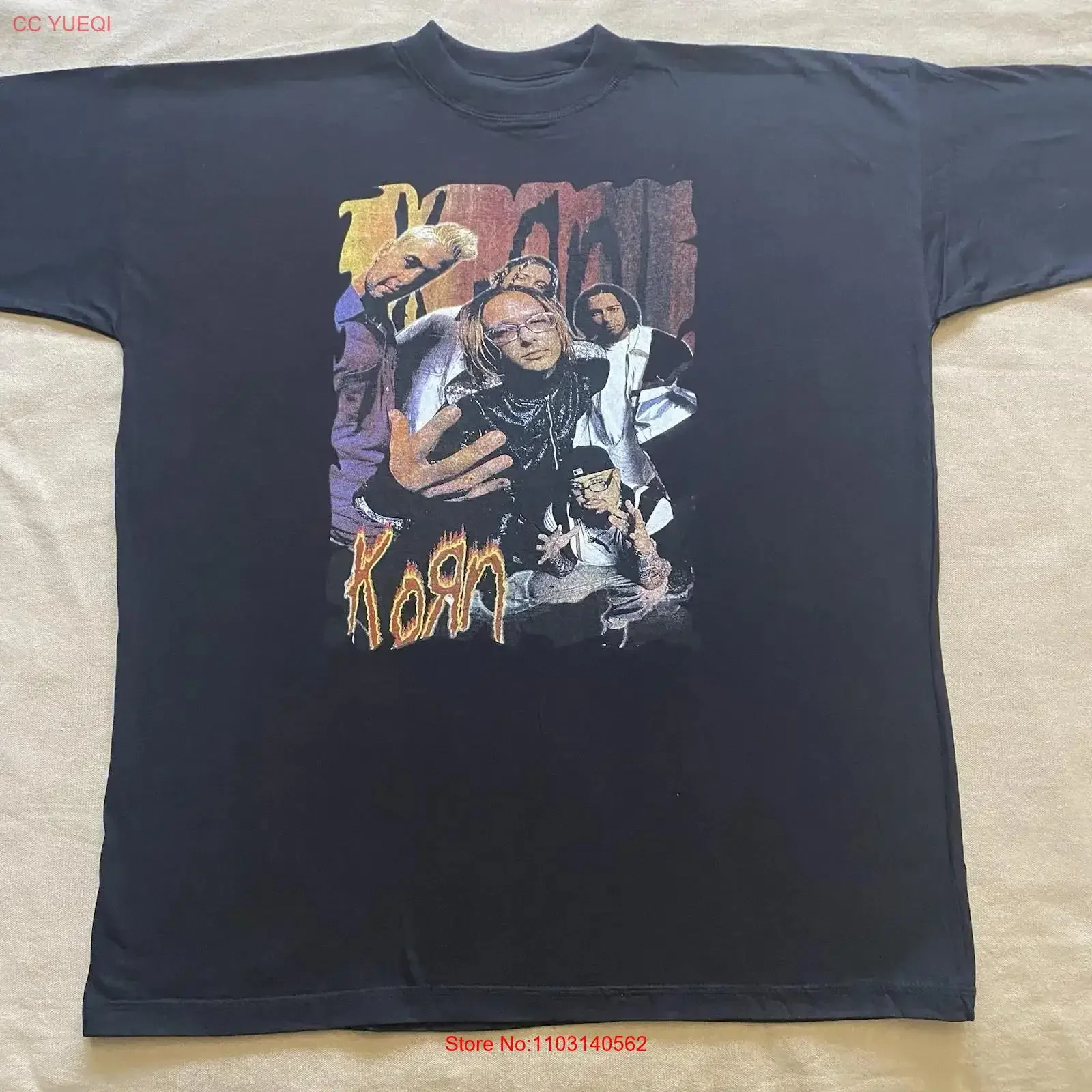 

Винтажная хлопковая классическая футболка со скелетами 90-х KORN BAND, черная, размер L, винтажная стираная дизайнерская одежда, уличная дышащая одежда