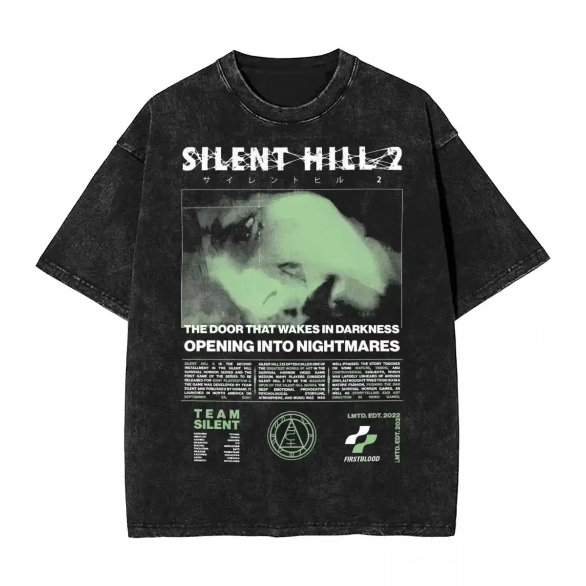 Vintage Silent Hill 2 Team Silent Promo Poster Graphic Washed T-Shirt Cotton Men Women Streetwear Tee