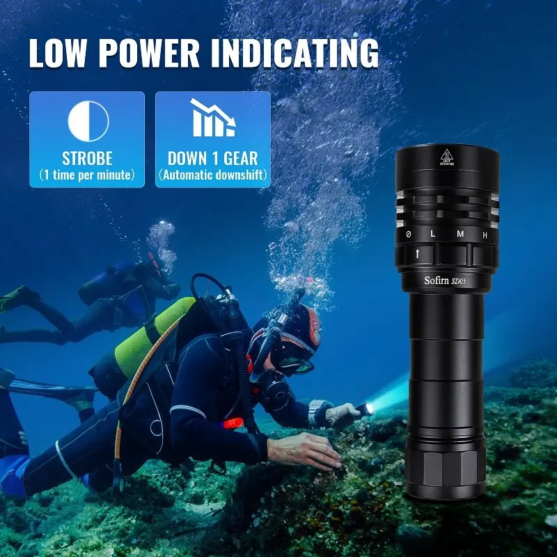 Sofirn SD05 linterna de buceo XHP50.2 superbrillante 3000lm 21700 batería antorcha de buceo con interruptor magnético 5000K 6500K