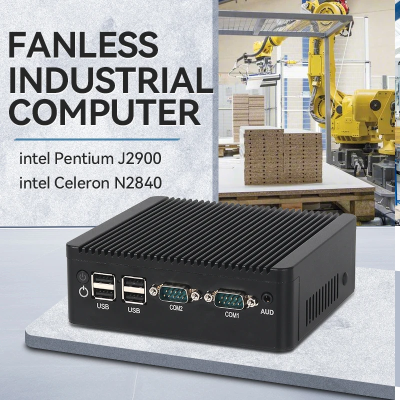 Fanless Industrial Mini PC Pentium J2900 4x Serial Ports RS232 RS485 2x Gigabit Ethernet Mini PCIe WiFi 4G LTE SIM Windows Linux