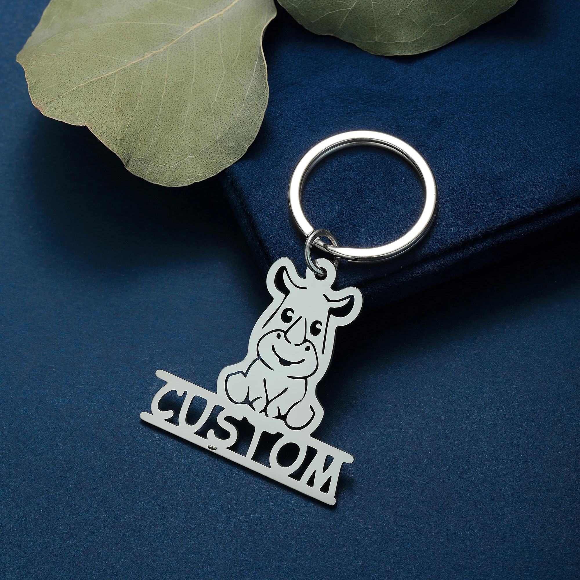 QIAMNI Custom Personalized Name Number Keychain Gift Stainless Steel Cow Pendant Keyring Fashion Nameplate Key Chain Accessories